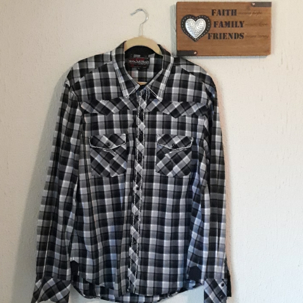 ROCK&ROLL COWBOY PLAID LONG SLEEVE SHIRT SZXL